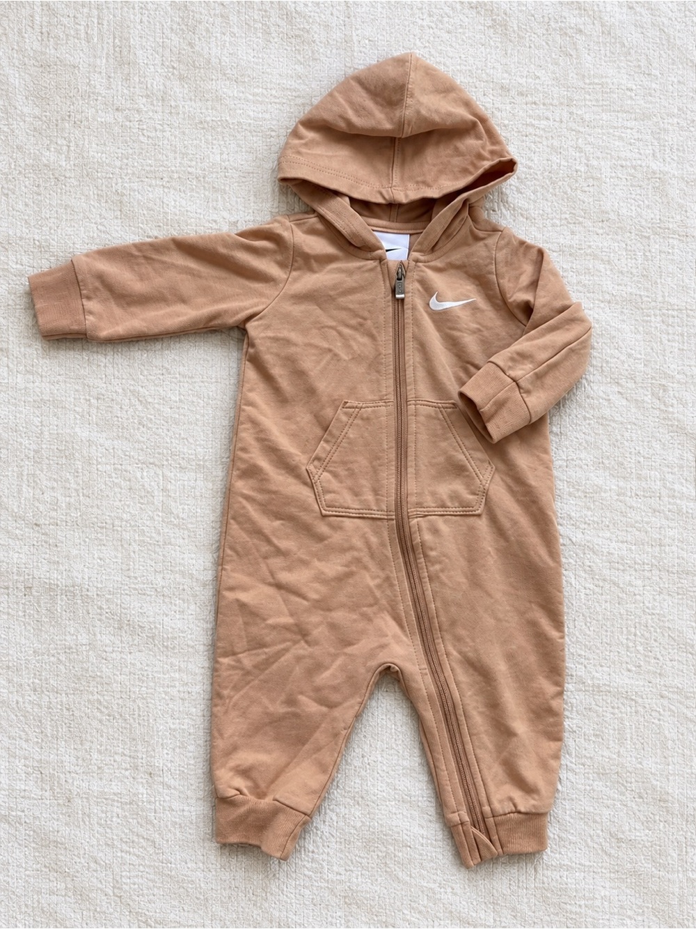 Nike Kids Hooded One-Piece Romper in Brown Tan